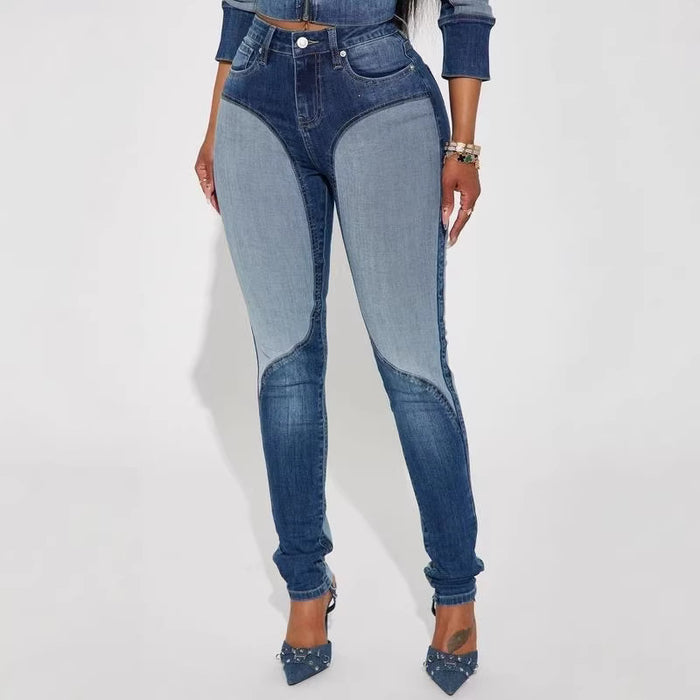 Western-style Patchwork-design Denim Jeans
