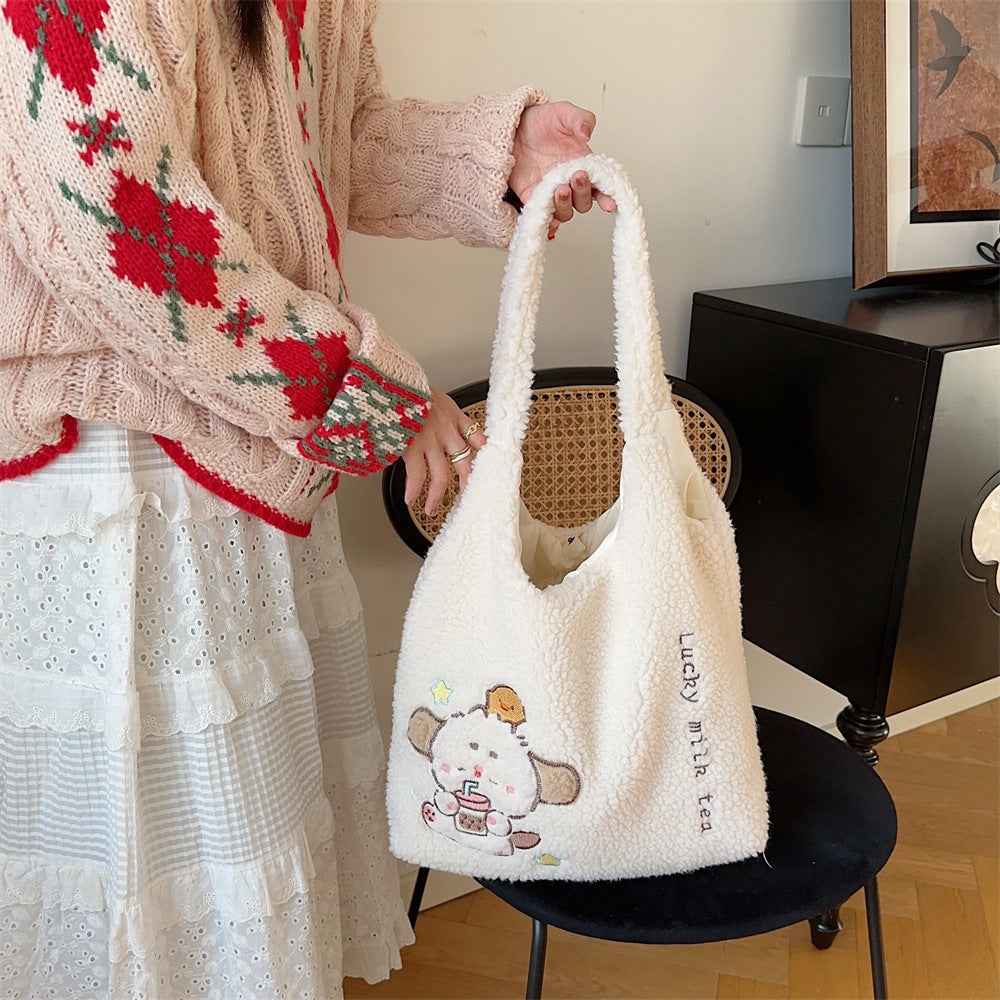 Korean-style Plush Shoulder Bag For Women Autumnwinter