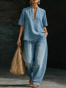 Women's Casual Retro Denim Pants Set