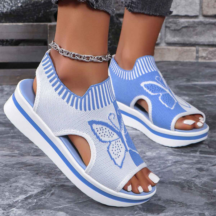 Sandales de sport à motif papillon pour femmes, chaussures plates décontractées en tricot respirant