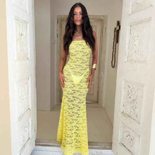Lace-spliced Strap-backless Long Tube Dress For Women