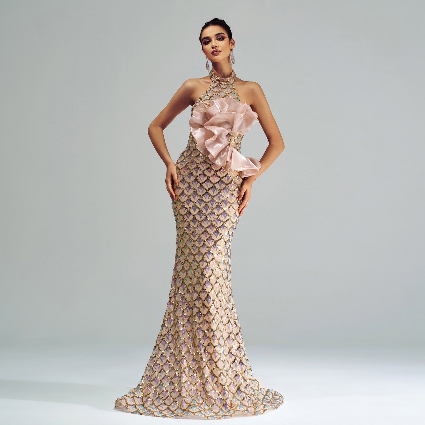 Halter Sequined Mermaid Evening Dress by Mirlaine Univers