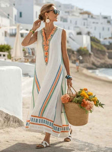 Santorini Striped Cotton-linen Holiday Dress