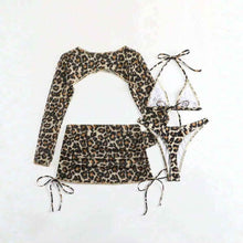European And American Leopard-Print Lace-Up Sexy Two-Piece Four-Piece Swimsuit