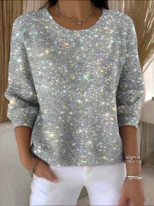 American-style Crewneck Long-sleeve Sweater For Women