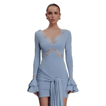 Womens Lace-trimmed Flare-sleeve Bodycon Backless Dress