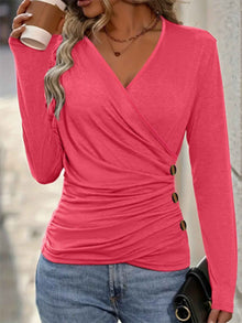 Slim-fit Womens Top With Waist Pleats And A V-neck Stylish And Elegant
