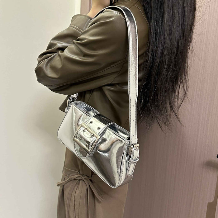 Handheld Patent Leather Silver Sweet & Edgy Chic Bag