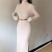 Womens Slim-Fit High-Neck Knitted Dress With Side Slit