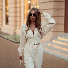 Women's Solid Color Zip-Up Hooded Sweater Set