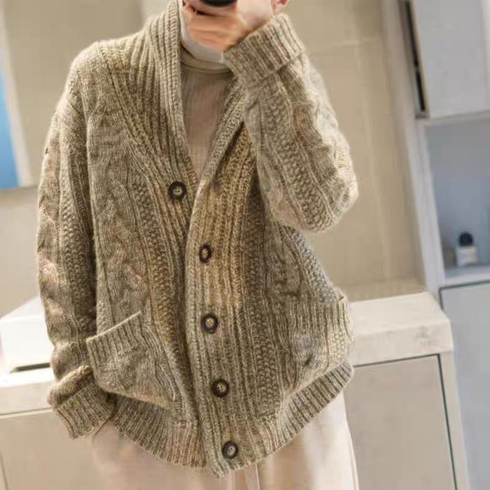 Mens Chunky-knit Thickened Sweater Cardigan Coat