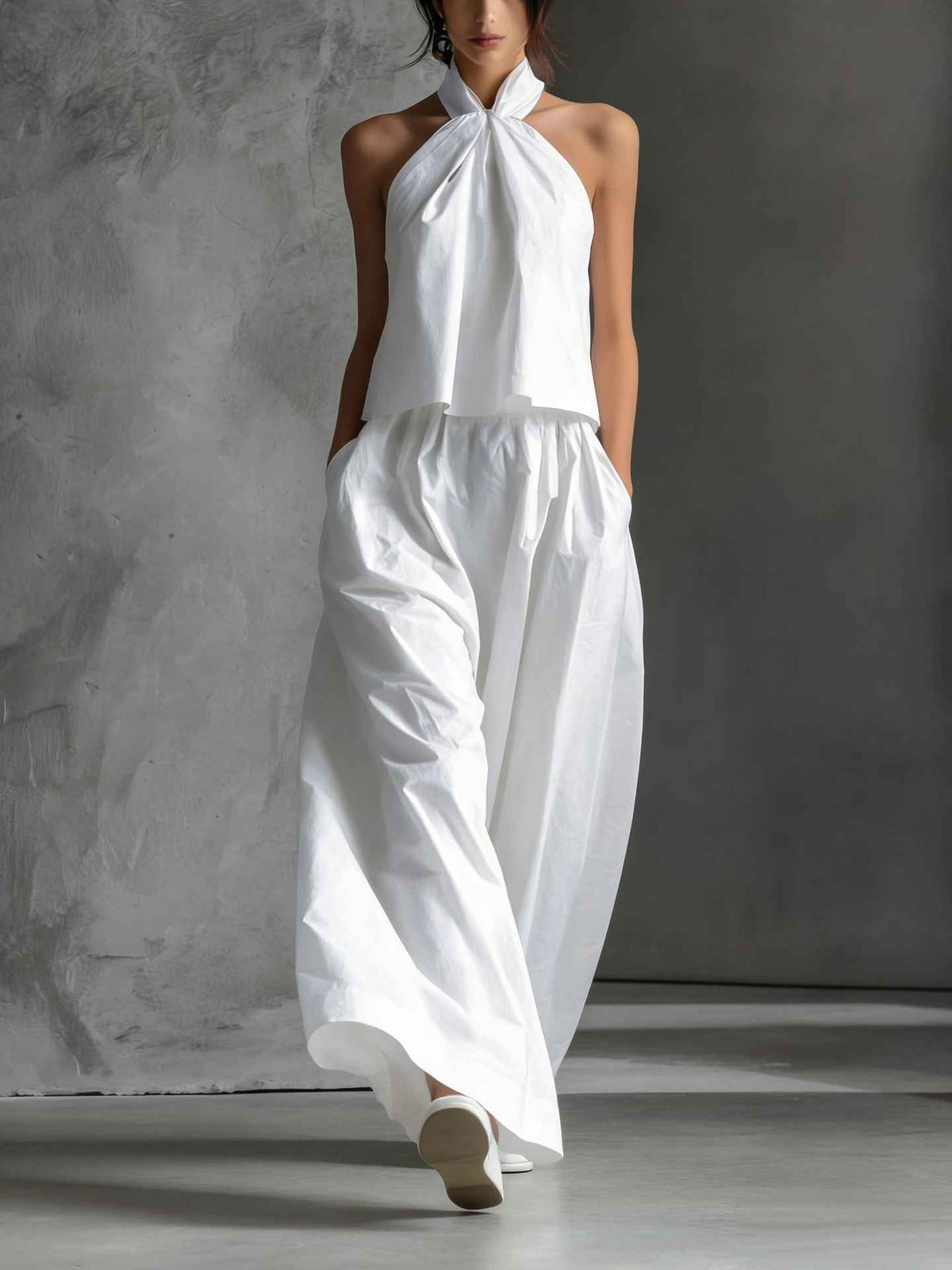 Loose-fitting Sleeveless Top And Wide-leg Pants Two-piece Set