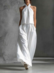 Loose-fitting Sleeveless Top And Wide-leg Pants Two-piece Set
