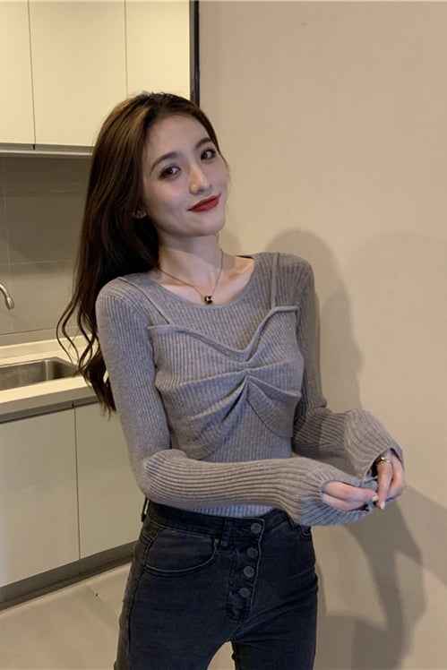 Fake Two Sweaters With Tops And Sweaters Inside