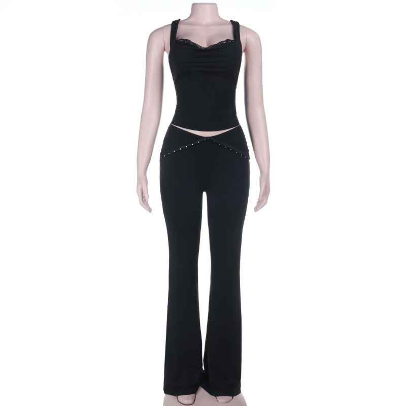 Lace Top And Flared Pants Set For Women