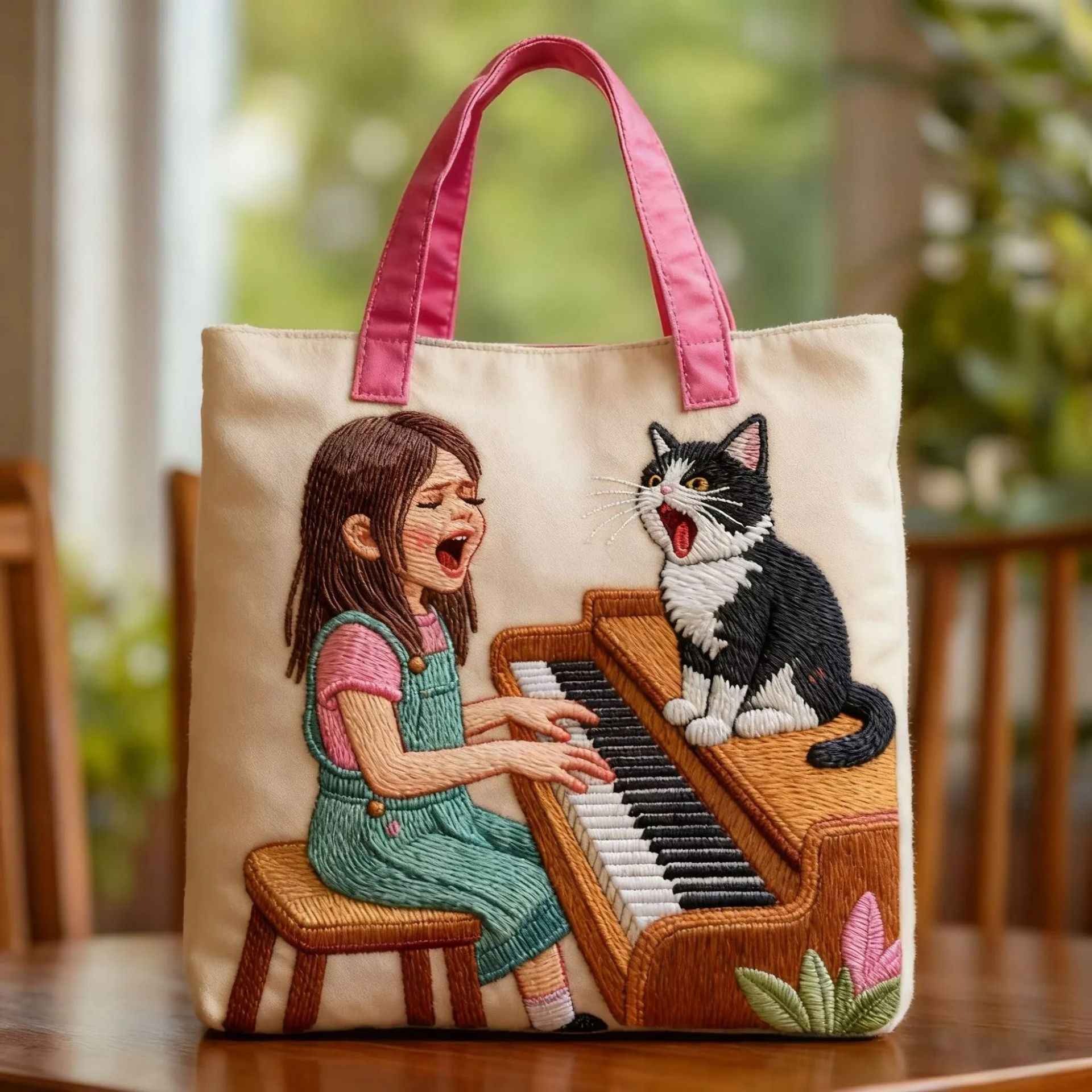 Creative, High-Capacity Tote Bag With Digital Print And Quilted Embroidery