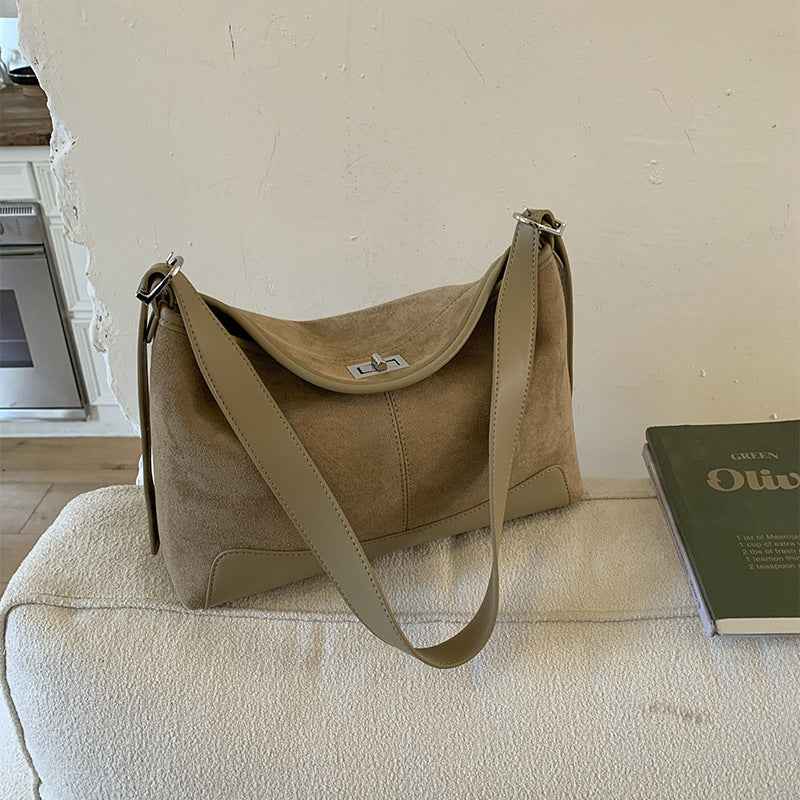 Stylish Suede Lock-Clasp Versatile ShoulderCrossbody Bag