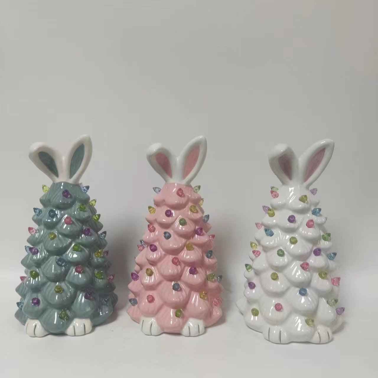 Easter Bunny Shape Ceramic Tree Decorations Spring Easter Bunny Glow Ornaments Easter Bunny Tree