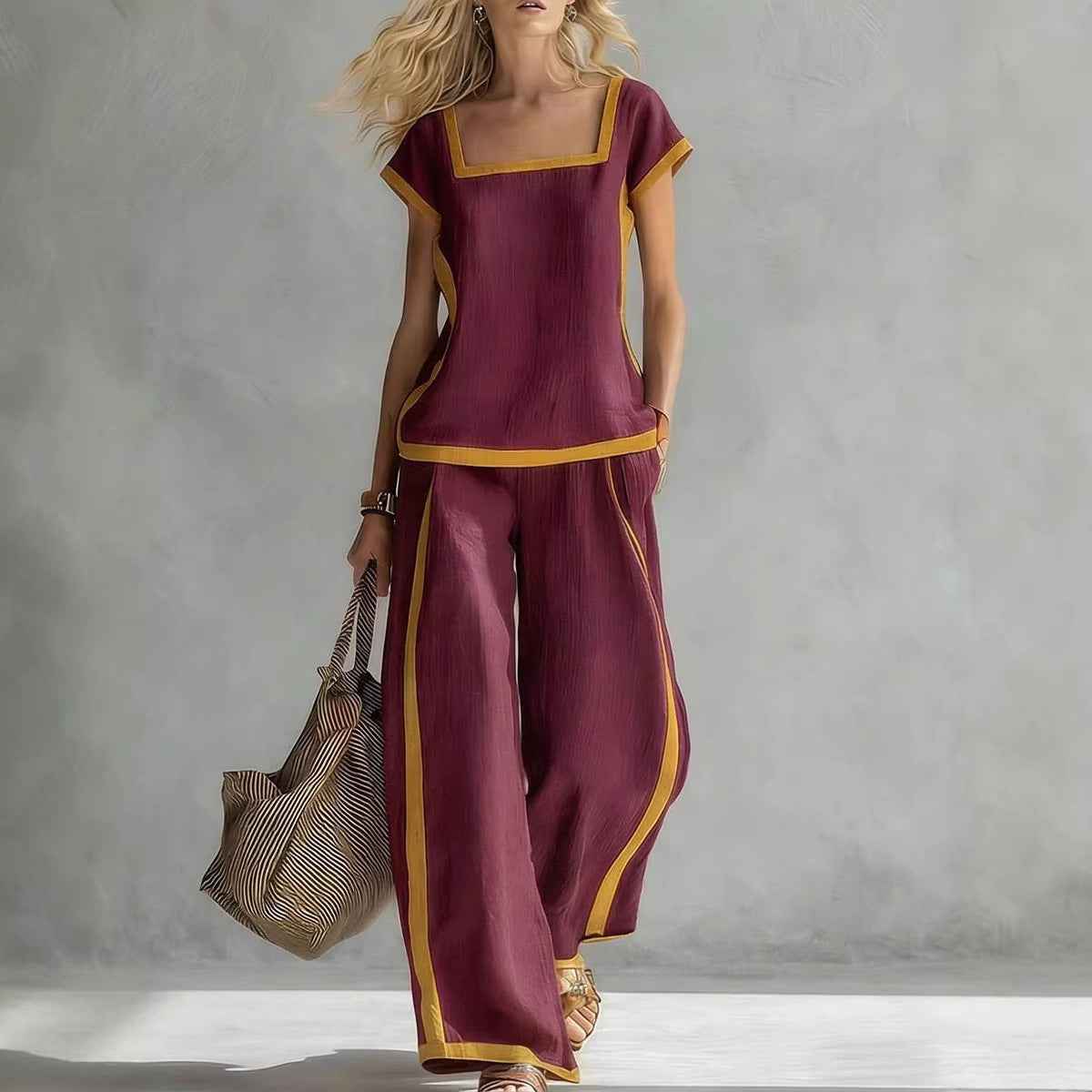 Women's Casual Square-Neck Short-Sleeve Pants Set