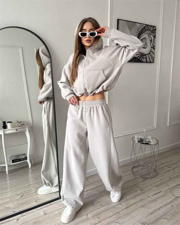 Women's Sportswear Set Solid Color Cardigan Set