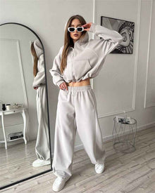 Women's Sportswear Set Solid Color Cardigan Set