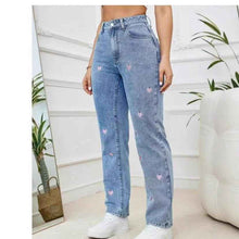 Affectionate Embroidered Straight-Leg Loose-Fit Stretch Womens Denim Trousers