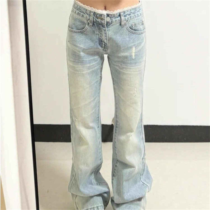 Pantalon slim évasé délavé pour femme