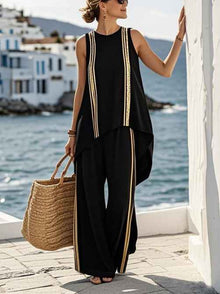 Women's Loose Fashionable Casual Sleeveless Striped Pants Set