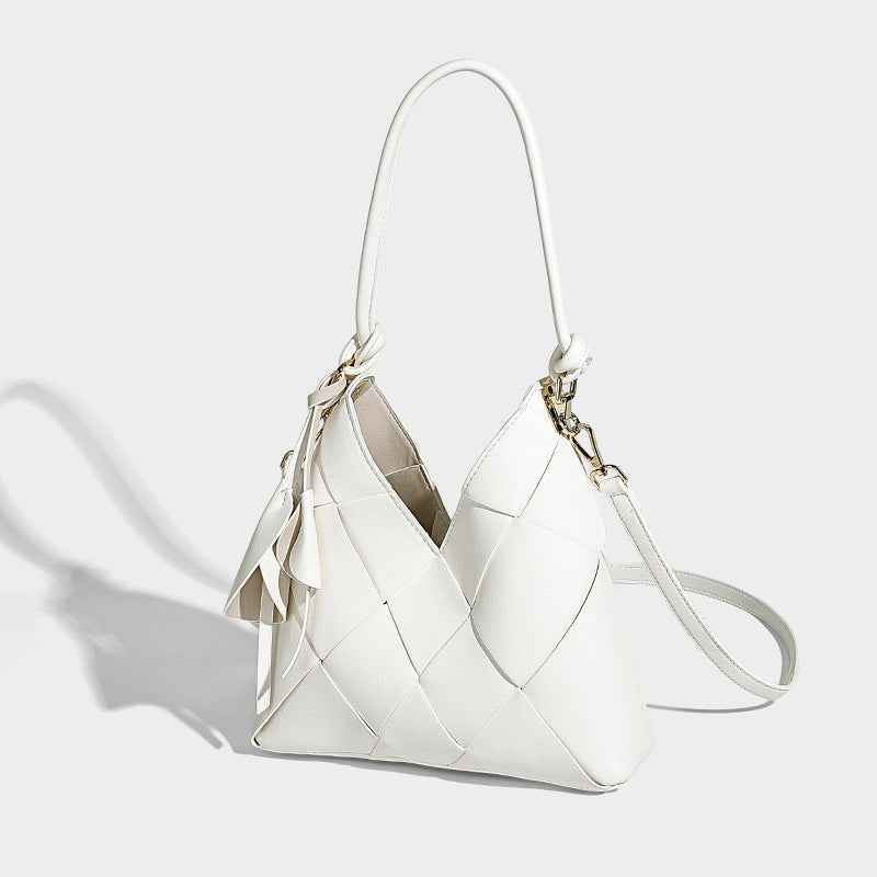 Niche Woven Patchwork Bag With A Large Capacity Perfect For Commuting Bucket-style Design