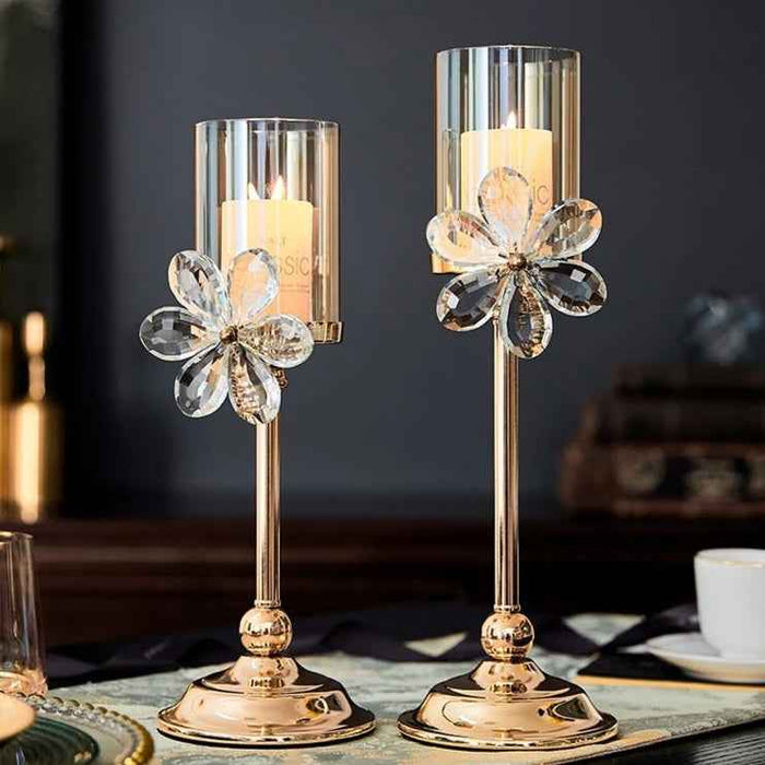 Crystal Petal Glass Candlestick Household Table Decorative Ornaments