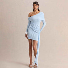 Slant-neck Off-shoulder Dress With Flowing Ribbons