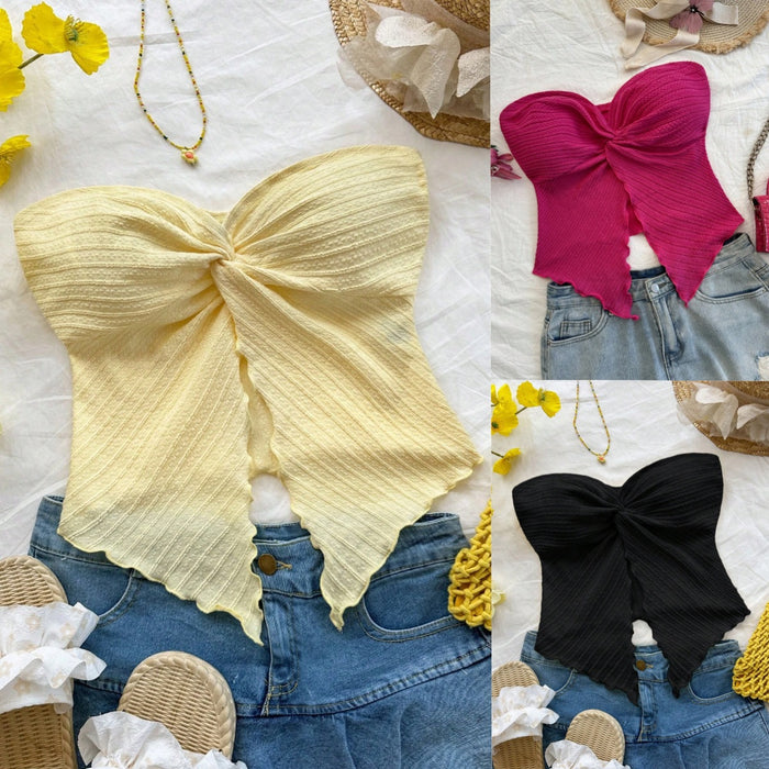Women Slim Fit Tube Top Midriff Baring Polyester
