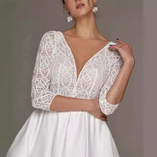 Bridal Deep V-neck Slim Lace Mid-length Long Sleeve Wedding Dress by Mirlaine Univers