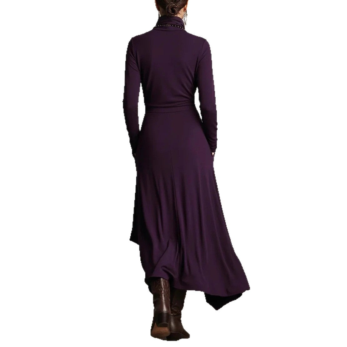 Women's Solid Color Cross-sleeve High-neck Dress by Mirlaine Univers