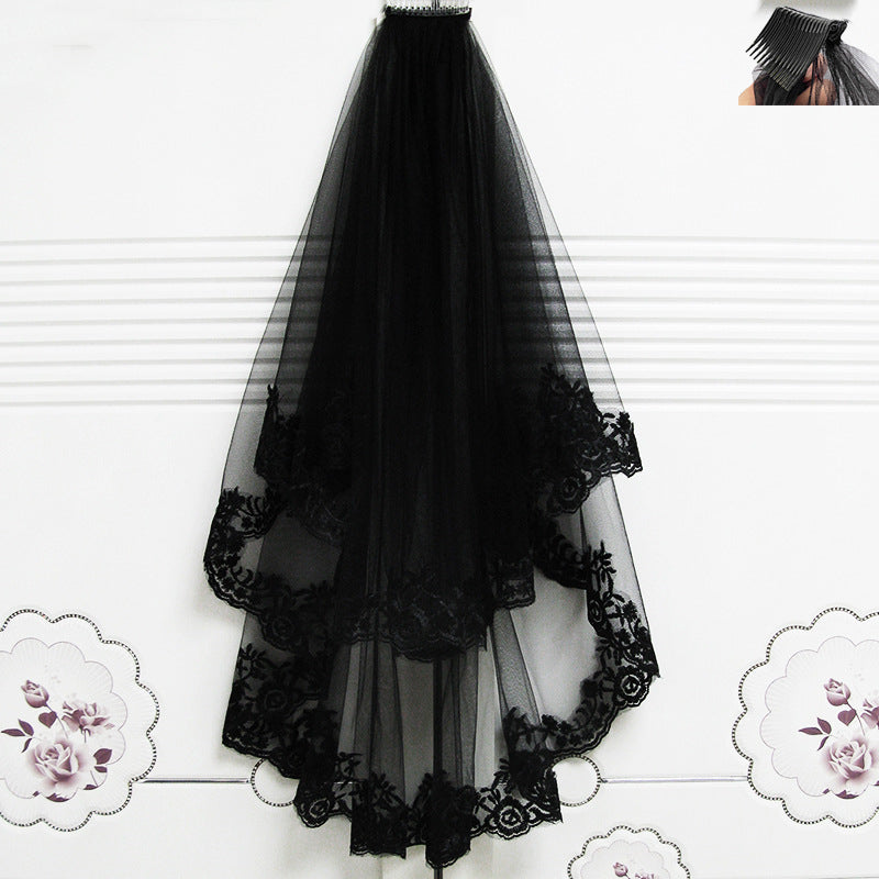 Black Veil Short Lace Headdress Spiritual Love Wedding Clothes Party Photo Veil Veil by Mirlaine Univers