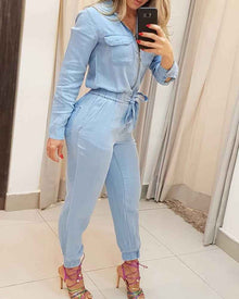 Women's New Blue Zipper One-piece Trousers