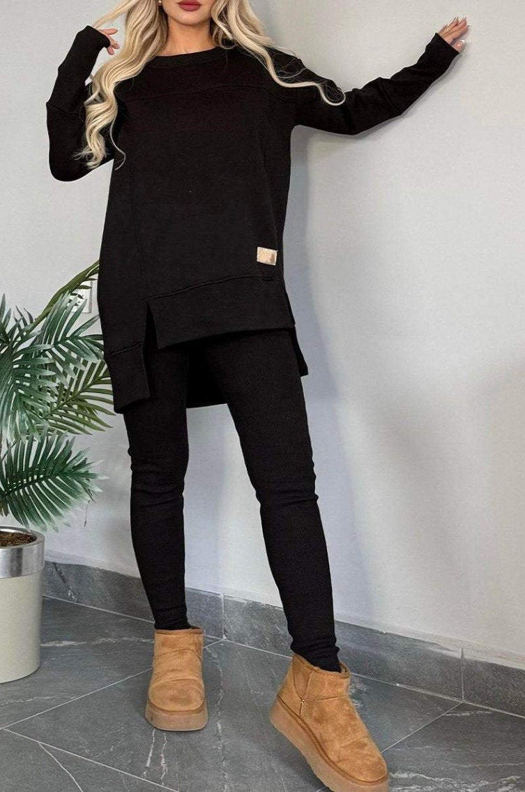 Women's Slit Long Sleeve Top And Trousers Suit by Mirlaine Univers
