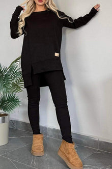 Women's Slit Long Sleeve Top And Trousers Suit by Mirlaine Univers