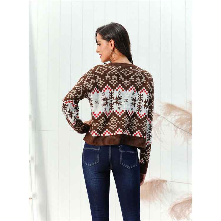 Christmas Pullover Round Neck Snowflake Sweaters Women's Clothing