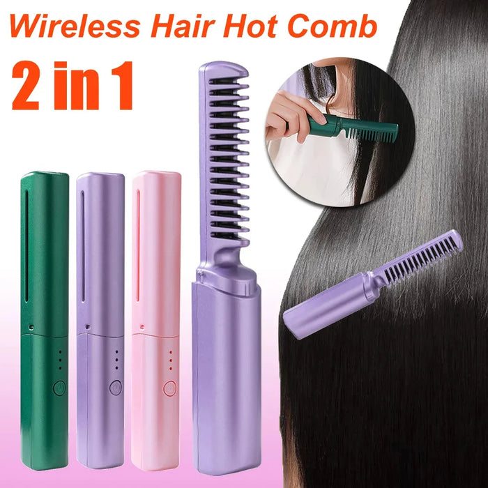 Brosse Lissante Bouclante sans Fil Professionnelle - Peigne Chauffant Rapide - Ions Négatifs - Outil de Coiffure