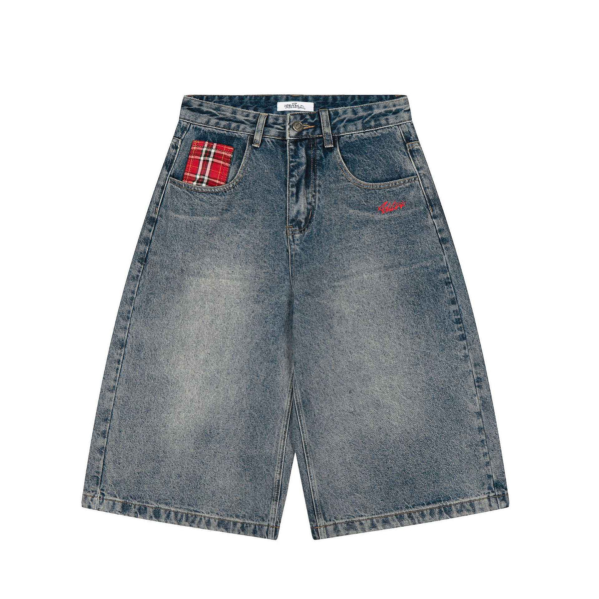 American-style Retro Plaid Patchwork Denim Shorts For Women