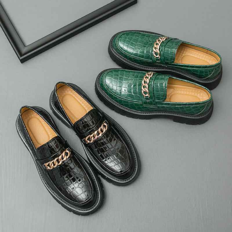 Men's Autumn Thick Bottom Crocodile Pattern Loafers Leather Shoes