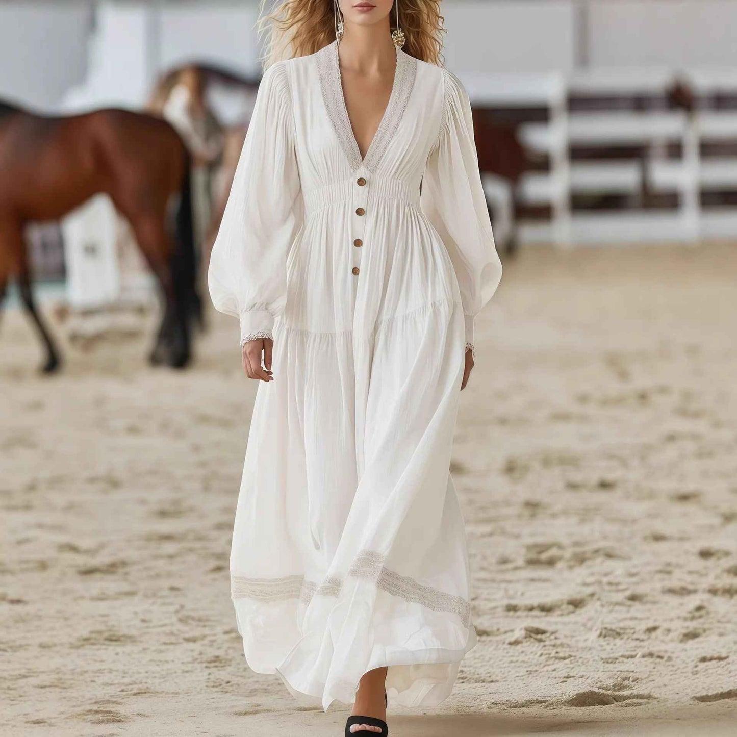 Long-sleeve Elegant White Dress