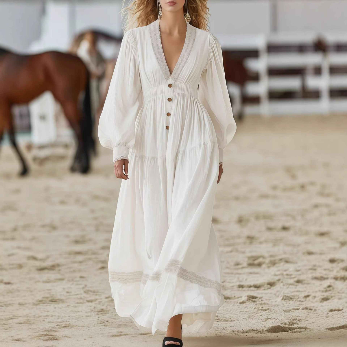 Long-sleeve Elegant White Dress