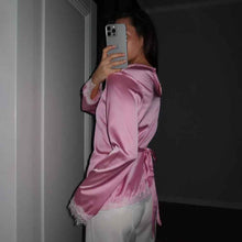 Casual Home Everyday Lace-Sashed Satin Top