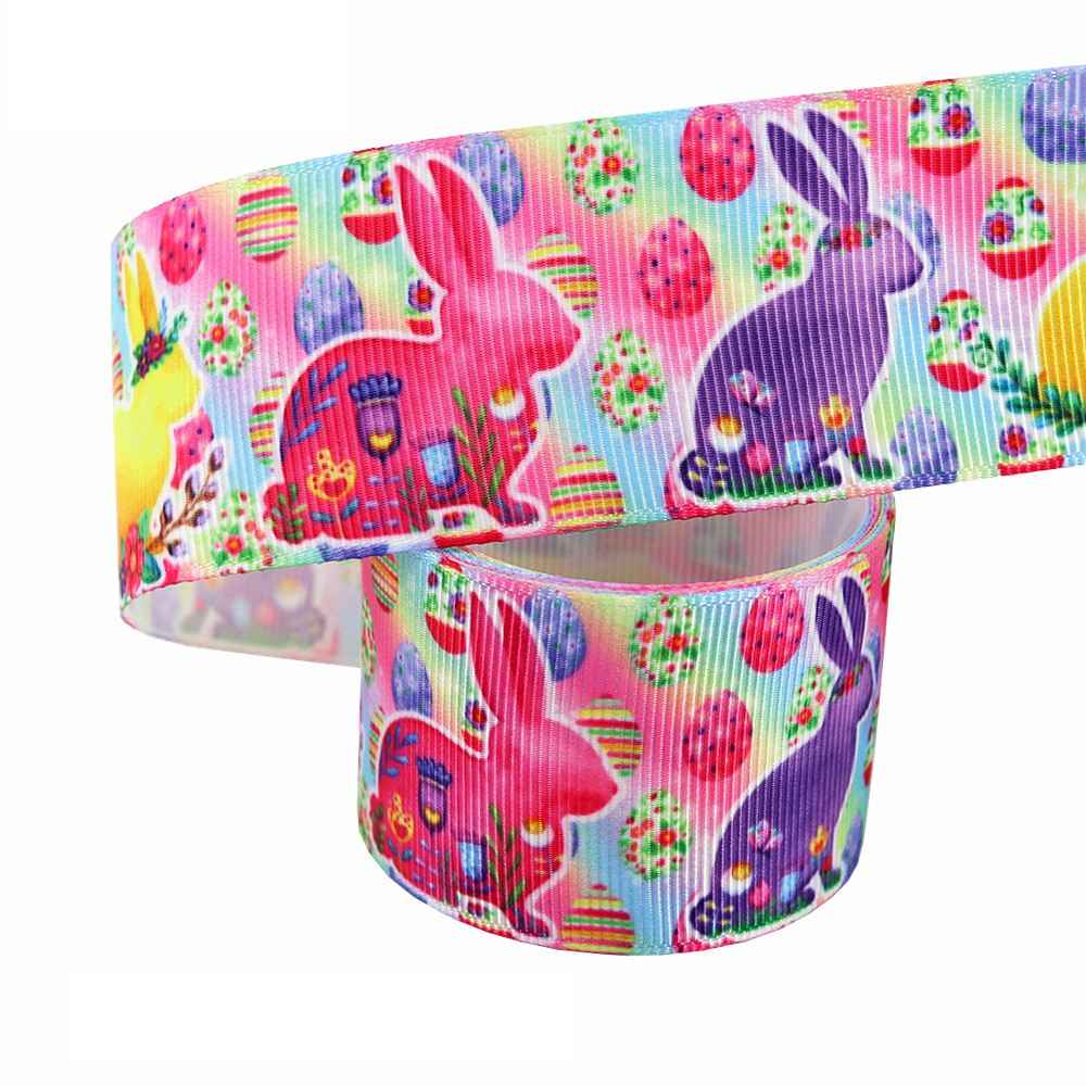 New Easter Printed Egg Ribbon Gift Packing Ribbon Rabbit Radish Scene