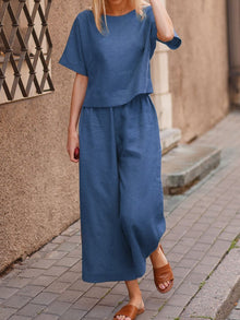 European And American Women's Linen Casual Loose Solid Color Suit Two-piece Women by Mirlaine Univers