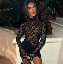 Lace Sheer Long-sleeved Mini Skirt