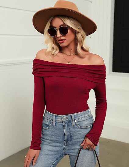 Womens Off-shoulder Figure-hugging Long-sleeve Slip Dress With A Boat Neckline