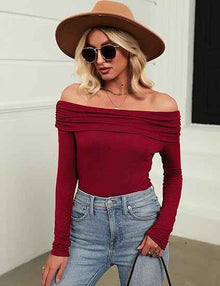 Womens Off-shoulder Figure-hugging Long-sleeve Slip Dress With A Boat Neckline